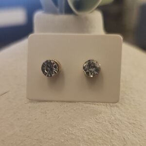 Crystal Stud Earrings - Clear Silver-Tone